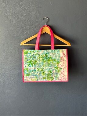 Lilly Pulitzer West Palm Beach Pink & Green Tropical Print Reusable Tote Bag